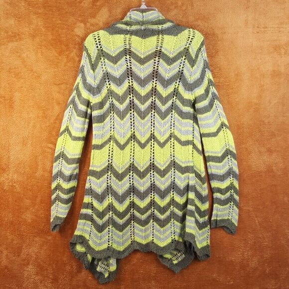 BCBG MAXAZRIA Womens Sweater Medium Green Cardigan Chevron Stripe Loose Knit - Picture 4 of 8